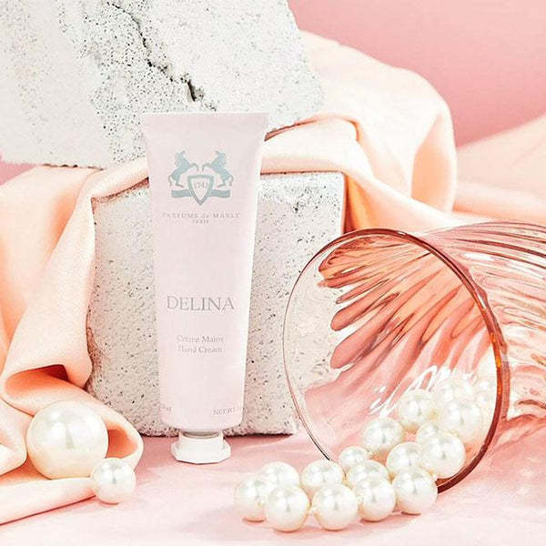 Delina Hand Cream from Parfums de Marly, a soft creamy formula for your skin.